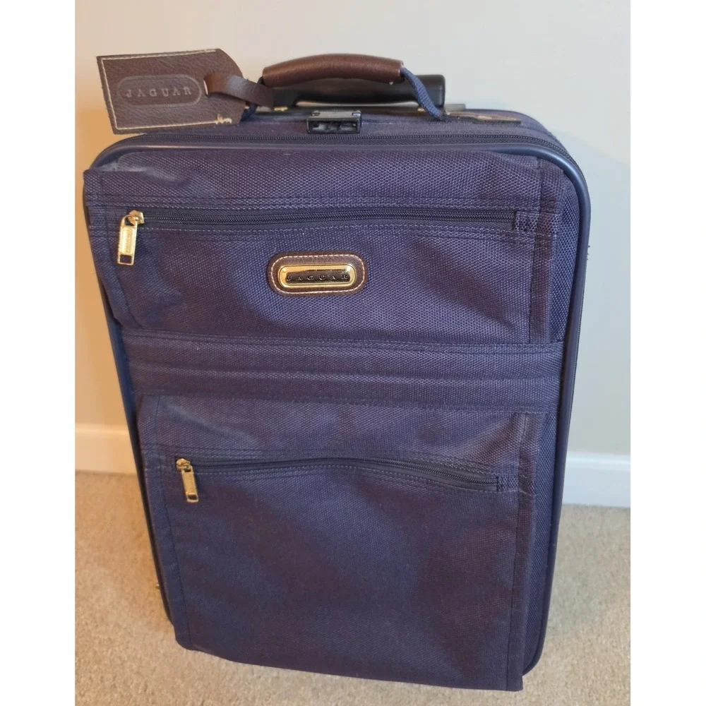 Jaguar 2 Piece Navy Blue Luggage Set Rolling Suitcase Carry On Travel Bag